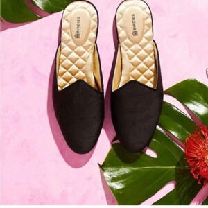 Birdies The Raven Mule in Satin Slubbed Shantung Black